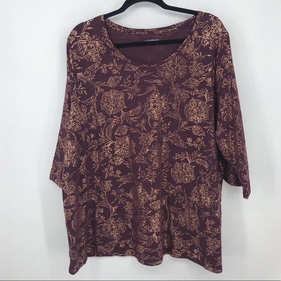 Catherine’s Maroon and Gold Floral Pattern Top Size XL - Picture 2 of 7